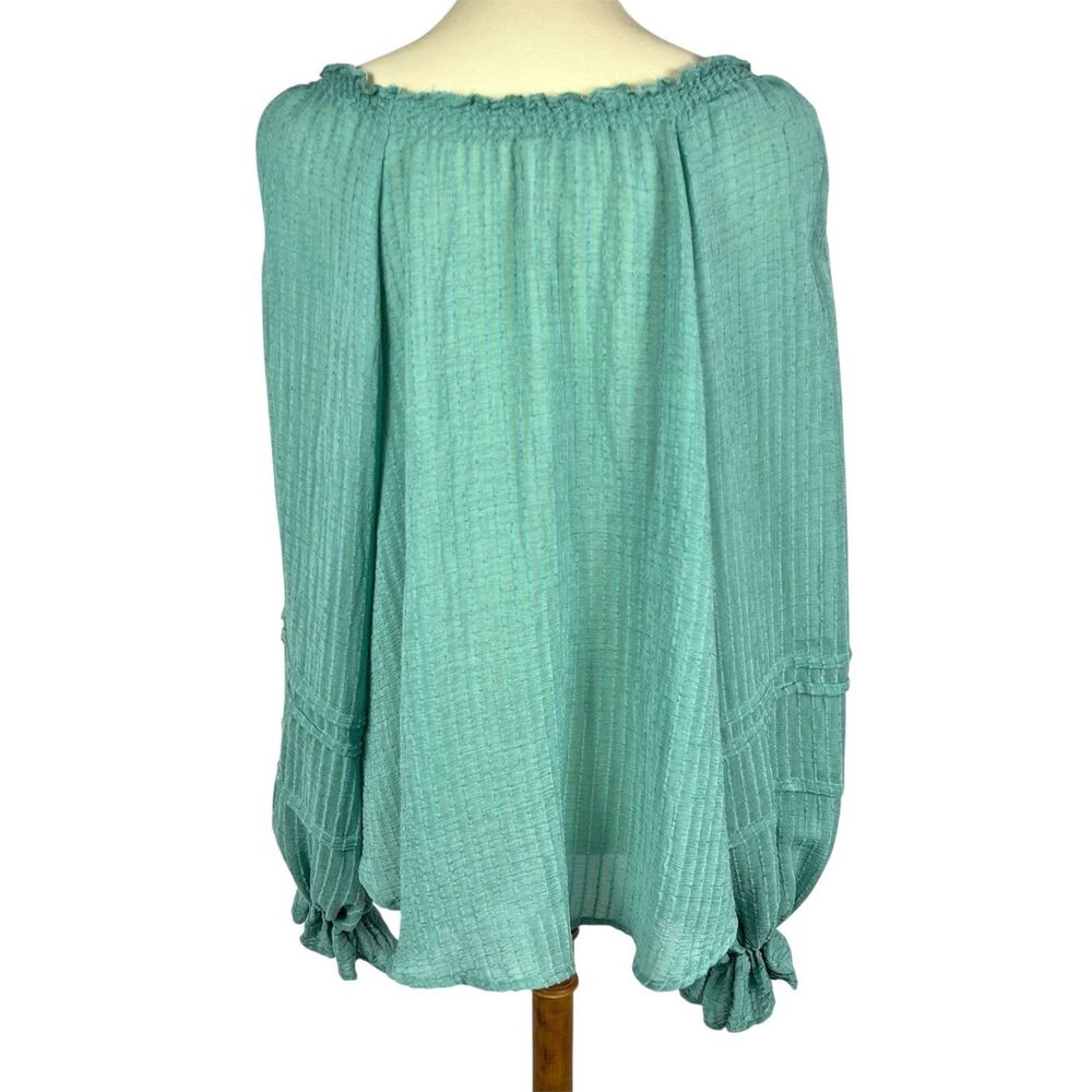 Free People Out Of Town Green Long Balloon Sleeve Boho Peasant Top Medium - Picture 4 of 12